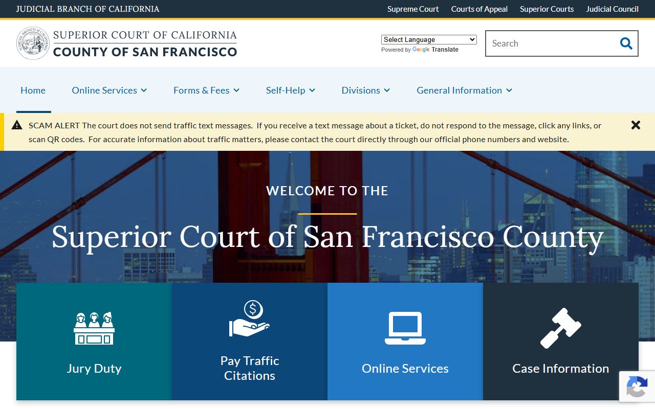 San Francisco County Superior Court records home page
