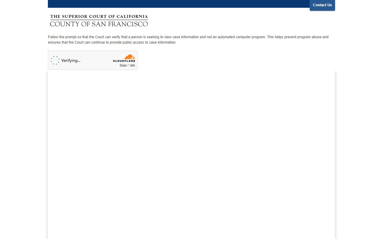 San Francisco County court calendar captcha gateway