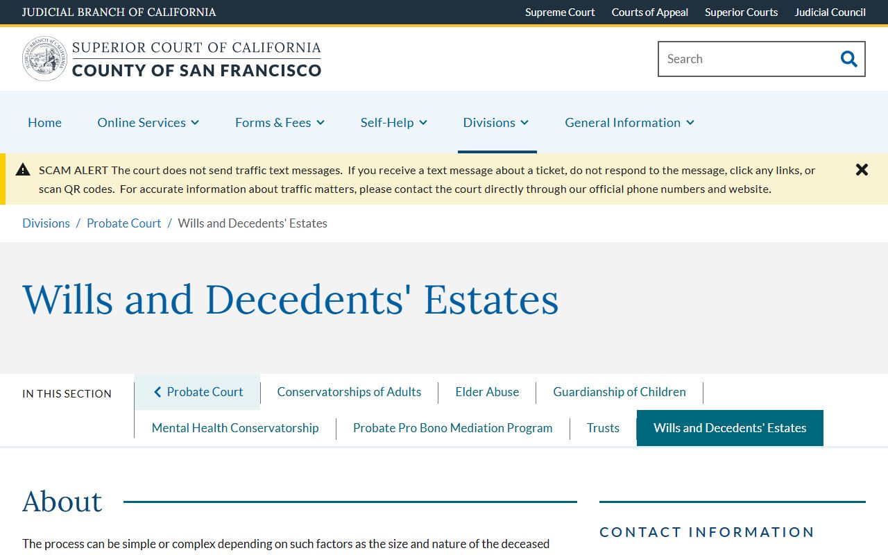 San Francisco County Wills and Decedents Estates probate page