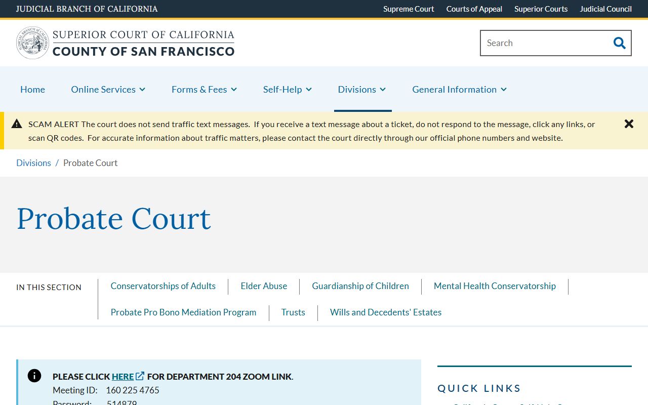 San Francisco County Probate Court division page