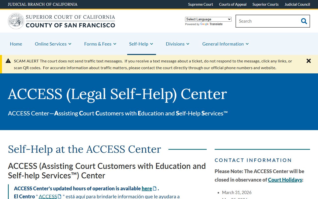 San Francisco County ACCESS Center self-help page