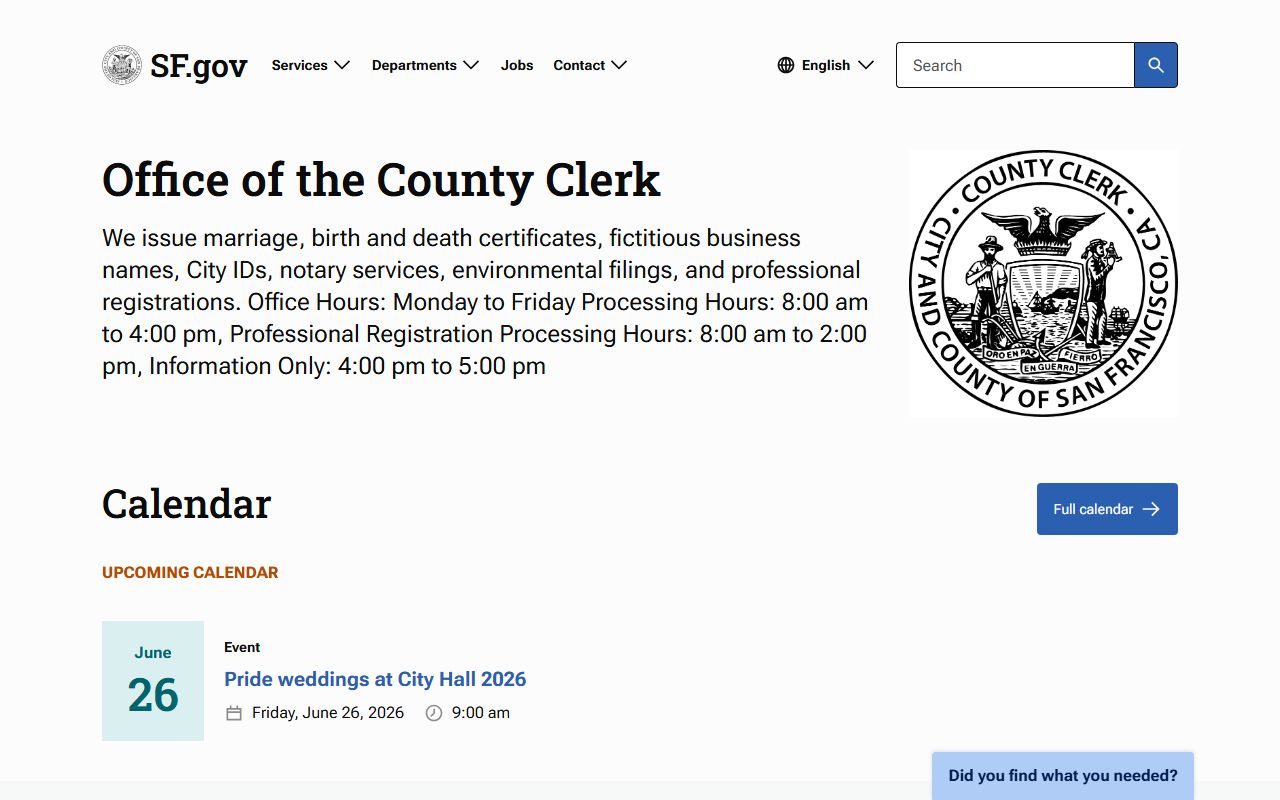 San Francisco County Clerk department page