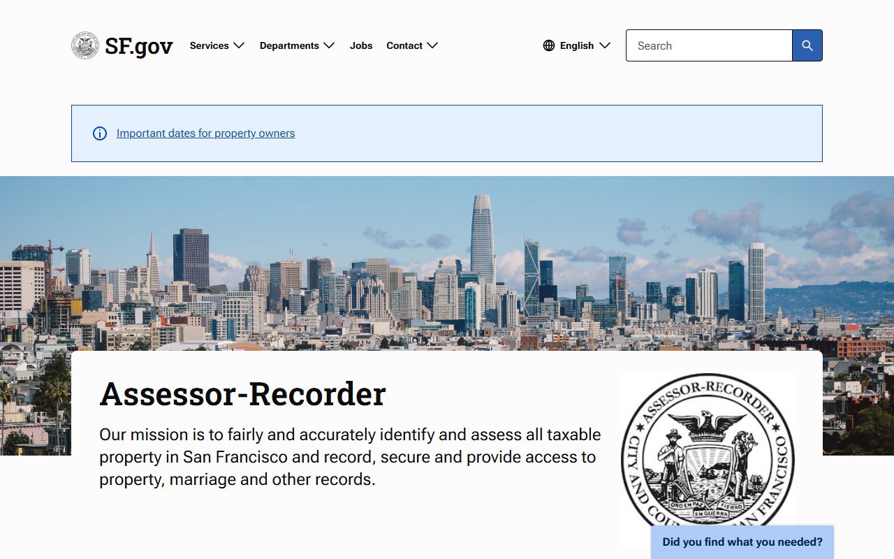 San Francisco County Assessor-Recorder department page