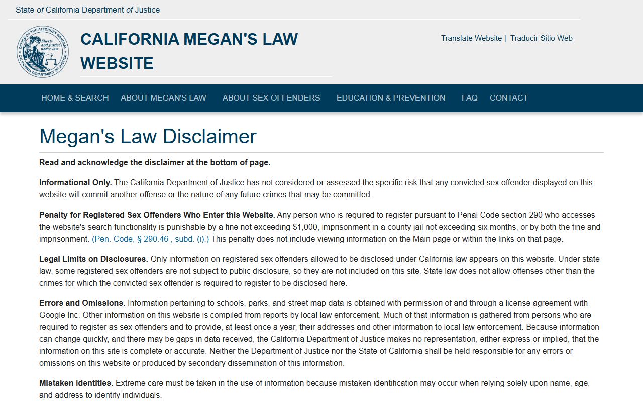 California Megan's Law sex offender search for San Francisco County