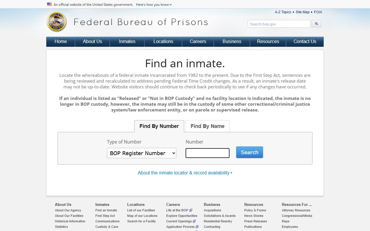 Federal Bureau of Prisons inmate locator for San Francisco federal cases