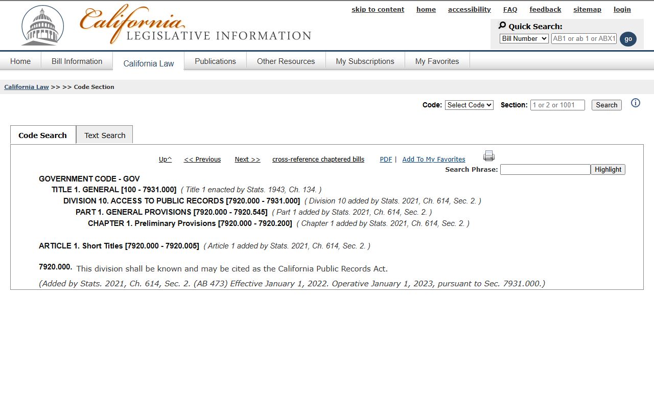 California Public Records Act Government Code 7920.000 used for San Francisco County requests