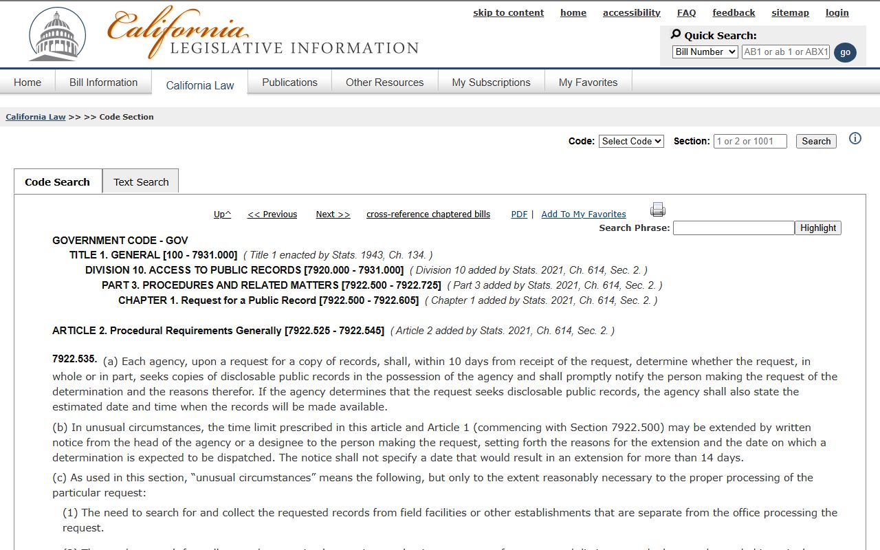 California Government Code 7922.535 CPRA response timing for San Francisco County