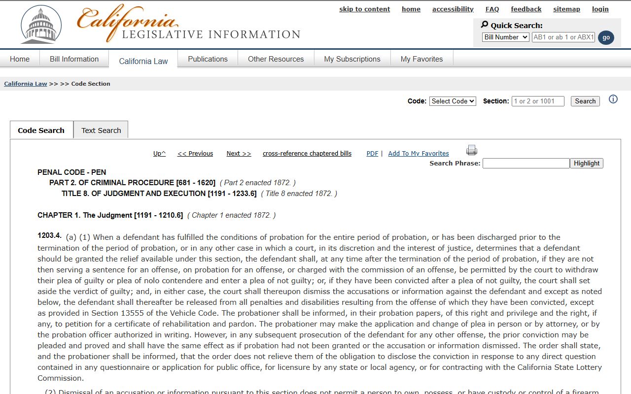 California Penal Code 1203.4 used for San Francisco County criminal records relief