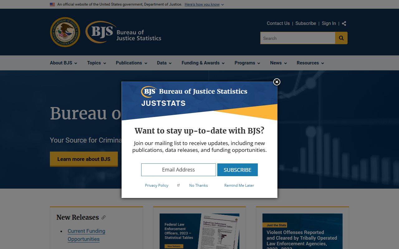 Bureau of Justice Statistics home page used for San Francisco County context